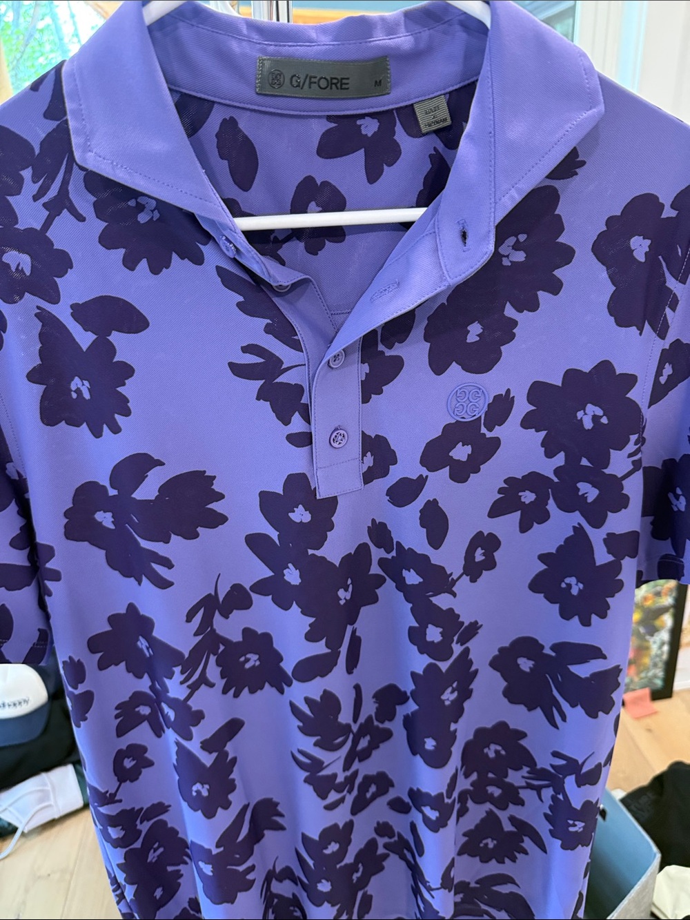 G/FORE Men's Lavender Polo with Dark Floral Print